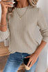 Ribbed Texture Round Neck Drop Shoulder Rounded Hem Knit Top